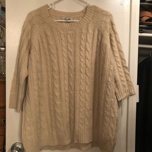 Tan Tunic-Length 3/4 Sleeve Sweater